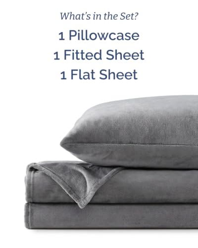 Image of Fleece Sheets Twin Size Set - 3-Piece Velvet Flannel Sheet Set - Dark Grey