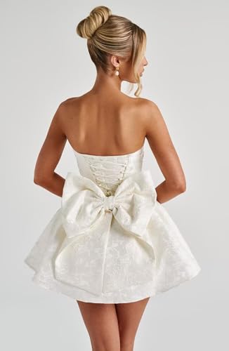 Maxianever Strapless Homecoming Dresses 2025 for Teens Short Satin Jacquard Mini A-Line Prom Cocktail Gowns2