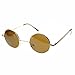 Small Retro-Vintage Style Lennon Inspired Round Metal Circle Sunglasses (Gold Brown)