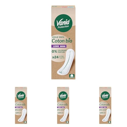Vania | Protège-slips Protection Voile 100% Coton Bio Long (boîte de 24 pièces) – Protège-lingeries sans parfum et sans colorant – Protection hygiénique respirante pour une sensation naturelle
