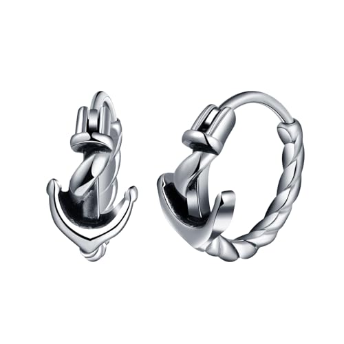 Yumilok Boucles d'oreilles Fashion en Acier Inoxydable pour Hommes Bagues d'oreilles Ancre Vintage Bijoux Fantaisie Créoles de Noël à la Mode