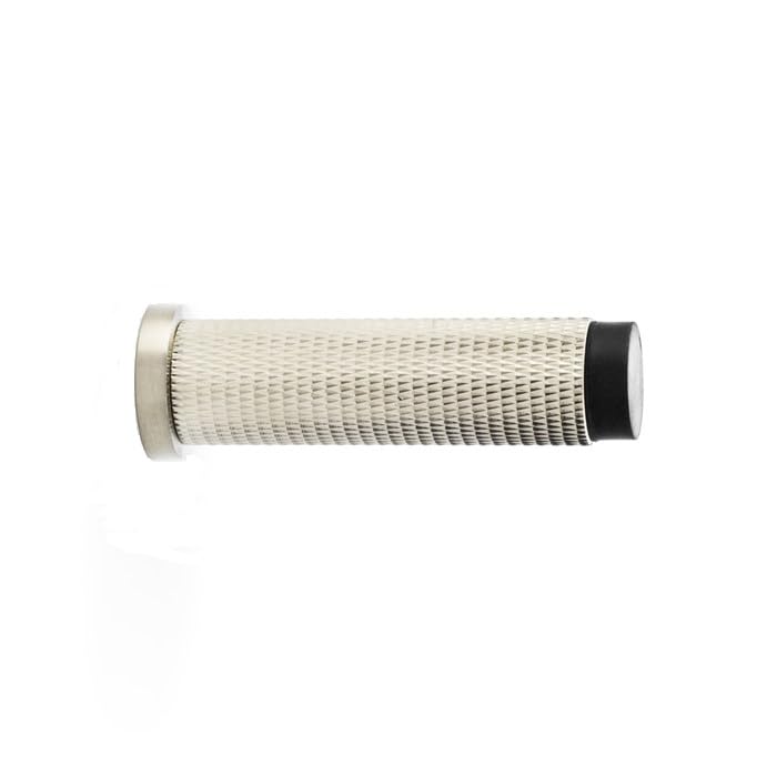 Alexander & Wilks Brunel KNURLED Door Stop, Skirting Wall Mounted, 75mm Projection (Satin Nickel)