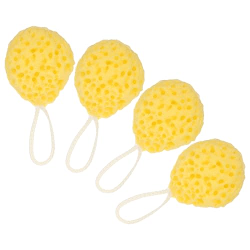 HONITANO 4 Pezzi Spugne da Bagno Nido d Ape Morbide Esfolianti Corpo Spugne Doccia Gialle Soffici per Pulizia Delicata e Schiuma Ricca per Sensibile e Viaggi