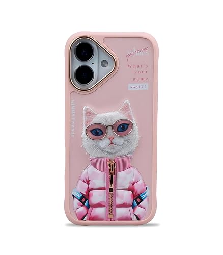 Image of Nimmy Cool 2.0 iPhone 16 Case - White Rich & Beauty | 3D Embroidered Pet Design | Shockproof Protective Cover | Trendy Glasses Series Case for Girls & Women