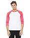 Unisex Three-Quarter Sleeve Baseball Tee - White/ Neon Pink