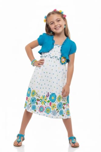 Image of ToBeInStyle Girls Two Piece Short Sleeve Dress and Matching Bolero Crop Cardigan Assorted Prints Cotton Blend Summer Outfit