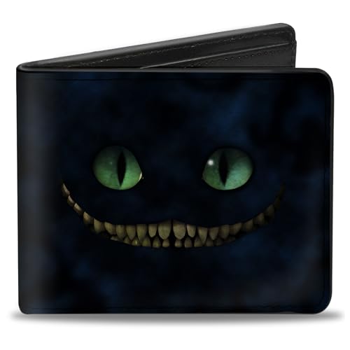 Buckle-Down Men's Disney Wallet, Bifold, Tim Burtons Cheshire Cat Eyes Teeth Tree Pose Smokey Blues, Vegan Leather, Multicolor, Standard Size