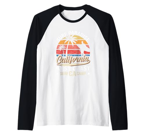 Surf Paradise California West Coast Surf CA Camp Raglan Baseball Tee