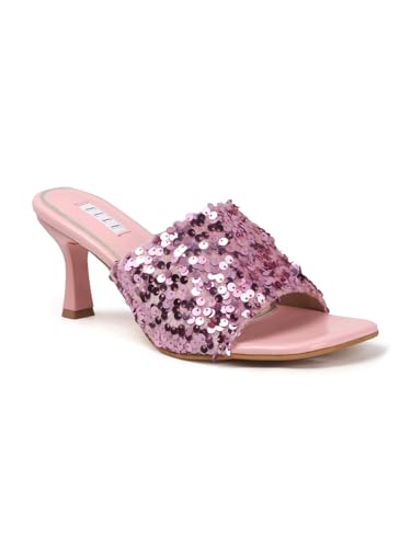 Image of ELLE Women's Sequin-Embellished Square-Toe Heeled Sandals