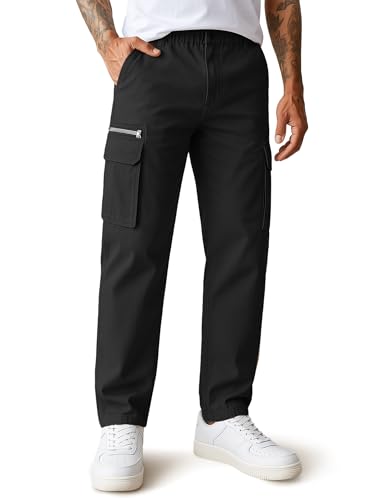COOFANDY Men's Cotton Cargo Pants Relaxed Fit Elastic Waist Casual Pants Stretch Work Cargo Pant with Pockets