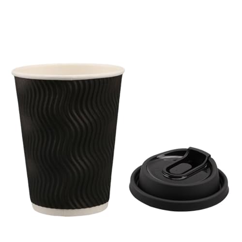 使い捨て紙コップ 蓋付き 100個入セット コーヒー カップ 耐熱 テイクアウト カフェ ホットドリンク 紙コップ 厚くする 三重断熱紙 厚紙 カップ ドリンク お茶 使い捨て紙 ペーパー ブラック12ozU字型キャップ