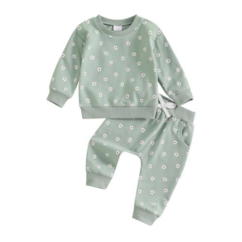 Image of Kuriozud Toddler Baby Girl Fall Winter Clothes Cute Print Long Sleeve Crewneck Sweatshirt and Jogger Pants Set 2 Piece Outfit