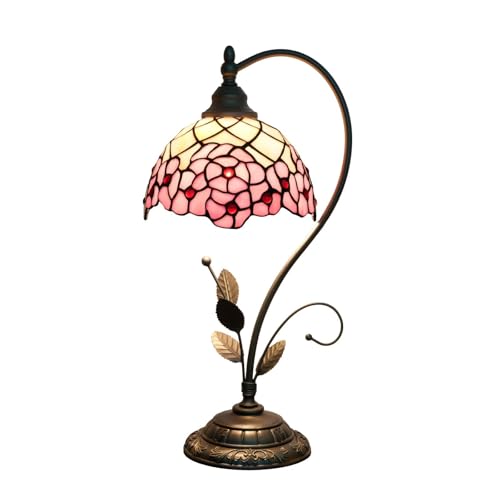 wecrejoni Tiffany Style Cherry Blossom Stained Glass Table Lamp Cute Small Table Lamp Bedroom Bedside lamp Living Room Dining Room Office Decoration Desk lamp Home Decoration Creative Gift Scene Props