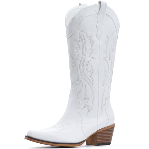 Image of IUV Cowboy Boots For Women Western Cowgirl Boots with Chunky Heel Mid Calf Snip Toe Ideal for low insteps