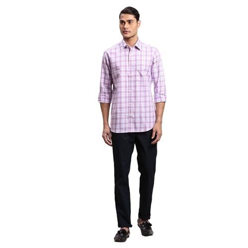 Image of Colorplus Men's Regular Fit Pure Cotton Checks Pattern Plain Collar Full Sleeve Casual Shirt