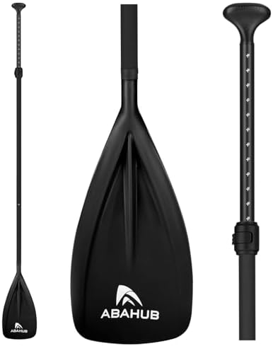 Abahub SUP Paddles - 3 Piece Adjustable Stand up Paddle - Lightweight Oar for Paddleboard, Adjustable Aluminum Alloy PU Coated Shaft 68" - 84", Black Plastic Nylon Blade