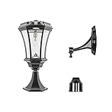 GAMA Sonic Motion Sensor Solar Outdoor Post Light, Victorian Bulb, Black Aluminum, 3 Mounting Option