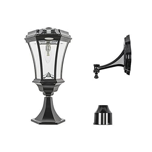 Gama Sonic Motion Sensor Solar Outdoor Post Light, Victorian Bulb, Black Aluminum, 3 Mounting Options, 3-Inch Fitter For Lamp Posts, Flat Mount Column Base And Wall Sconce Mount (94Bs50033) #TOP23