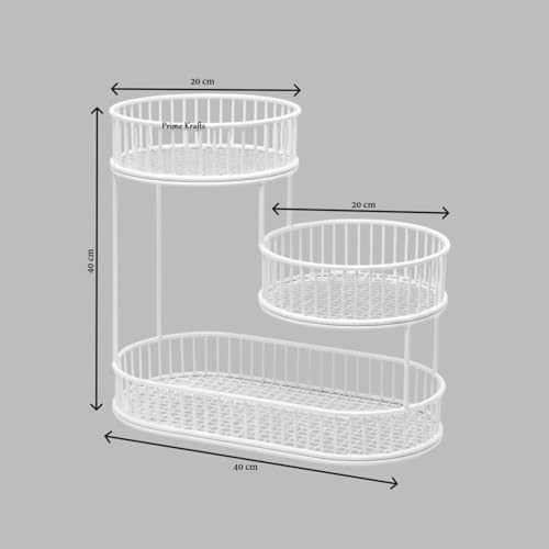 Image of 3 Tier Fruit Basket Bowl for Kitchen | Countertop Metal Wire Kitchen Storage Basket for Fruits, Vegetables and Snacks - White