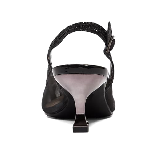 XYD Women Bridal Slingback Heels Pumps Closed Pointed Toe Slip On Mesh Rhinestone Studs Low Heels Wedding Evening Party Shoes4