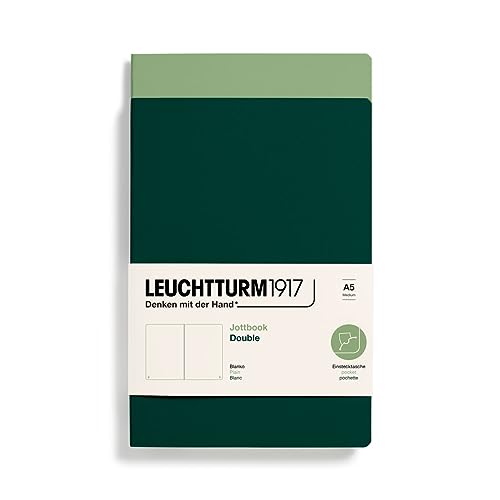 LEUCHTTURM1917 368180 Jottbook (A5), 59 nummerierte Seiten, Blanko, Salbei und Forest Green, im Doppelpack