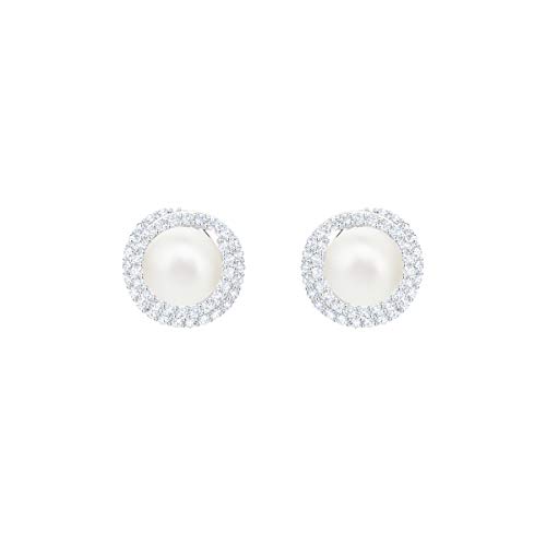 Preisvergleich Produktbild Swarovski Originally Ohrringe, Rhodinierte Ohrstecker mit Kristallperle und Funkelndem Kristallpavé