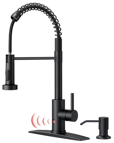 FORIOUS Black Touchless Kitchen Faucet with Soap Dispenser, Motion Sensor Activated Smart Sink Faucet with Pull Down Sprayer Single Handle Hands Free for Farmhouse Camper RV