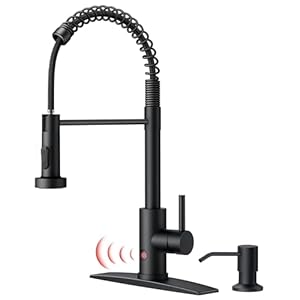 FORIOUS Black Touchless Kitchen Faucet with Soap Dispenser, Motion Sensor Activated Smart Sink Faucet with Pull Down Sprayer Single Handle Hands Free for Farmhouse Camper RV