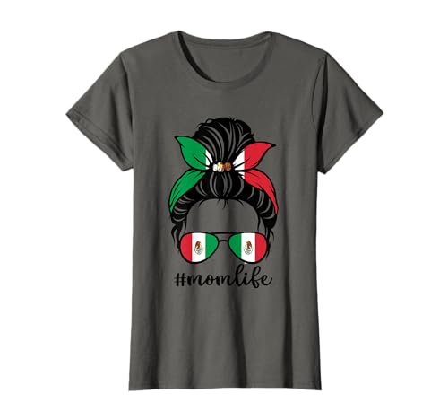 Mamá Mexicana Messy Bun Orgullo México Patriótico Día de la Madre Camiseta