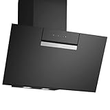 Bosch DWK87FN60, serie 4, cappa aspirante intelligente, 80 cm, vetro trasparente nero stampato, prodotto in Germania, adattamento automatico al piano cottura, controllo tramite piano cottura,