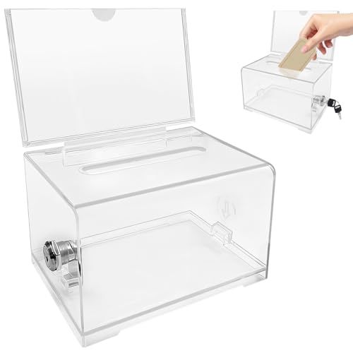 Zatixbu Urna Metacrilato, Acrílico Buzón de Sugerencias con Cerradura y Llave, Transparente Caja de Acción para Votaciones Concursos, Votos en Clase para Boletos de Rifa Boletas Hucha y Más