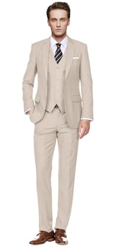 Image of Men's Slim Fit 3 Piece Suit Two Button Business Wedding Dress Tux Suit Set Jacket Vest Pants with Tie