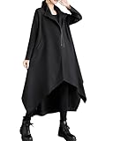 ellazhu Manteau Femme Ample Oversize Décontracté Trench Fermeture Éclair Uni Grande Taille Manche Chauve souris Ourlet Irrégulier GZ340 Noir