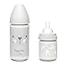 Suavinex Pack Babyflasche Glas Premium 120 ml + 240 ml. Runder Silikon-Sauger 3 Positionen. Mit Anti-Kolik-System. Babys +0 Monate, Grau