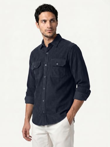 Image of Urbano Fashion Men's Corduroy Full Sleeve Regular Fit Solid Overshirt with Utility Pockets