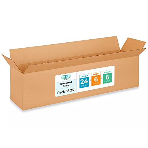 Long Moving &amp; Shipping Boxes 24"L x 6"W x 6"H (25-Pack) - Extra Strength 200 lb vs Regular - Corrugated Heavy Duty Moving Boxes - Cardboard Box for Shipping - Long Box for Packing by IDL Packaging