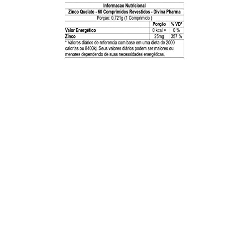 Divina Zinco Quelato 25Mg Com 60 Unidades - Pharma