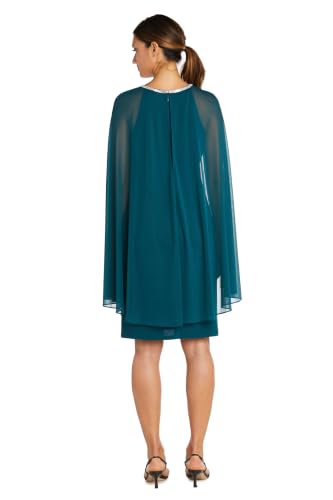 Image of R&M Richards Women's Knee-Length Glitter Sequin Lace Dress W /Sheer Asymmetric Poncho Overlay | Evening Cocktail Attire