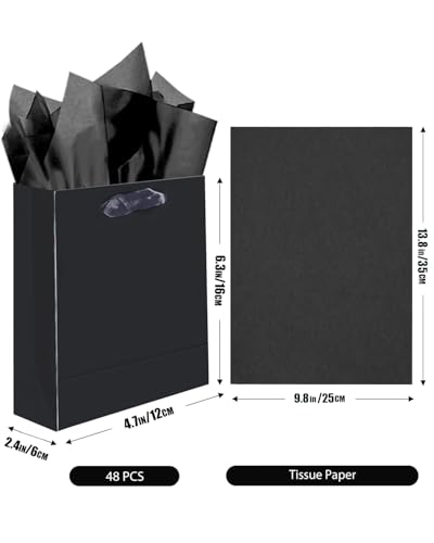 50% Off 48-Pack Deep Black Gift Bags with Tissue Paper - Image 6