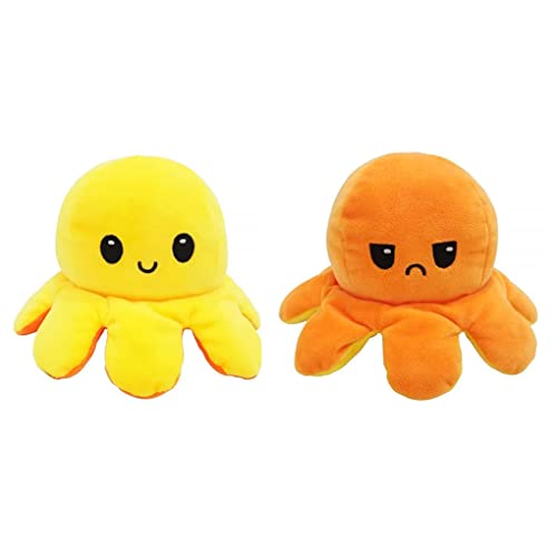 Brinquedo Polvo De Pelúcia Reversível Feliz e Bravo 20cm - Laranja E Amarelo