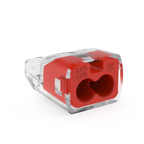 IDEAL Electrical 30-1032P in-Sure Push-in 2 Port Wire Connector, Red, (100/Bag)