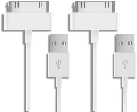 2-Pack 30 Pin Charger Cable for iPhone 4/4S/3G/3GS, Old iPad 1/2/3, iPod Nano Touch Classic, Replacement USB Sync and Charging Cable Cord (3.3Ft)