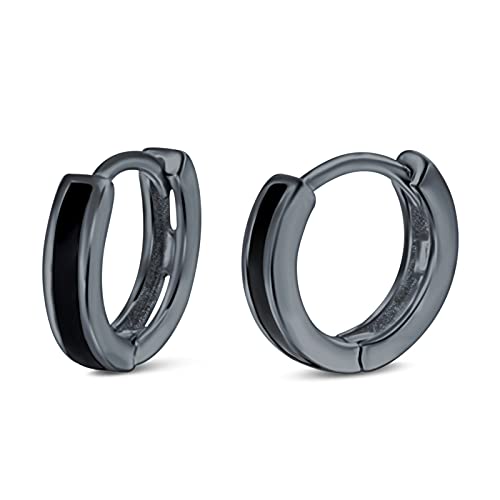 Blue Apple Co. 11mmx12mm Hoop Huggie Earrings Black Tone Simulated Black Onyx 925 Sterling Silver Choose Color