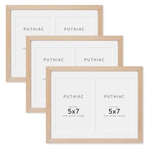 8.5x11 Oak Wood Picture Frame - Minimalist 8.5x11 Picture Frame with Mat Display 2Pcs 5x7 Photos, 5x7 Picture Frame Wood, Natural Solid Wooden Picture Frames(3 Pack, Beige)