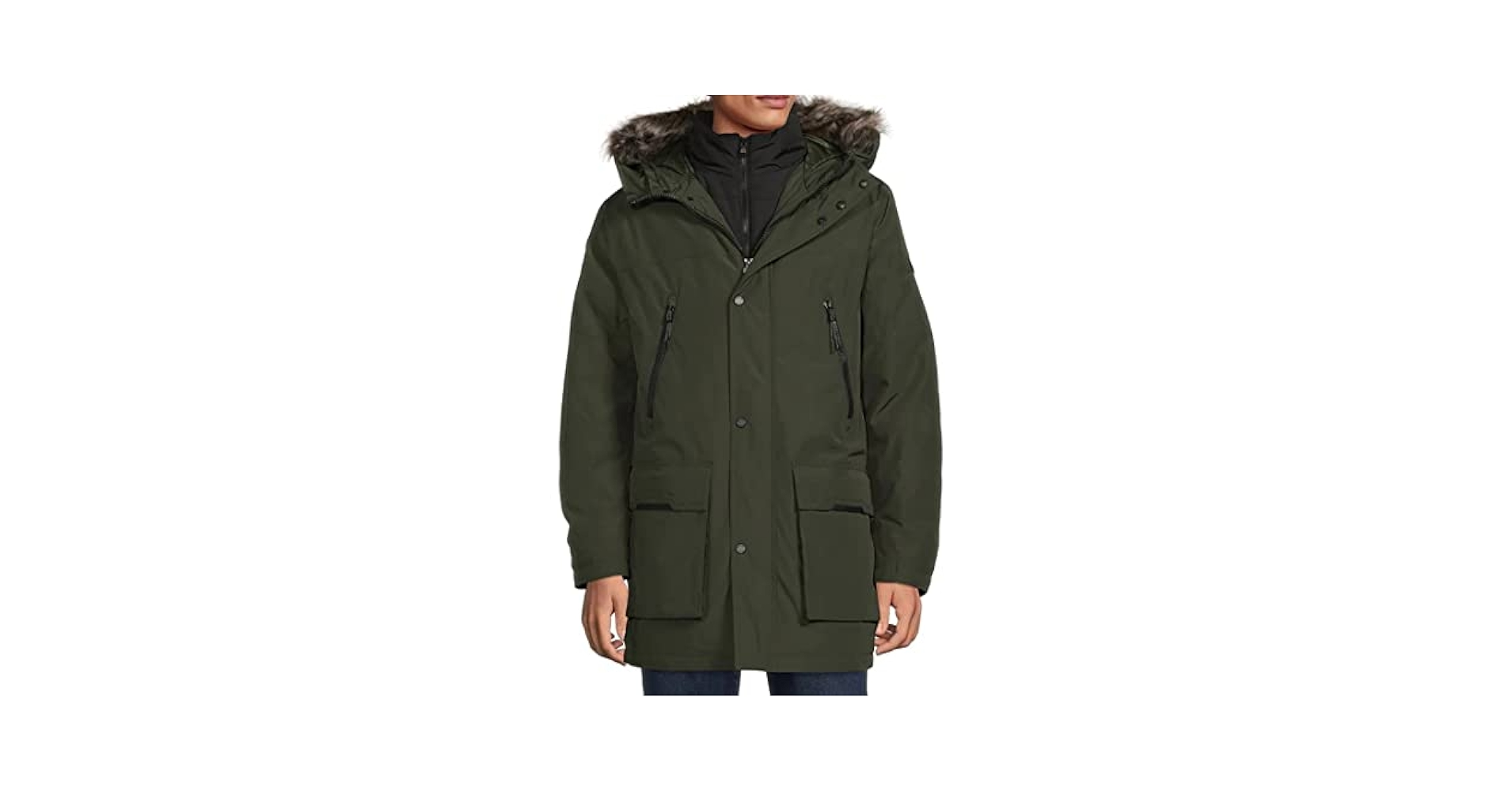 ジャケット Michael By Michael Kors Printed Polyester Parka Michael Kors Men's Parka Jacket with Faux Fur Trim, White