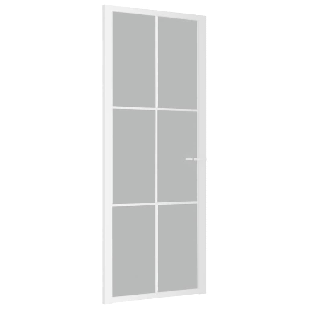 Porte Intérieure Vitrée en Verre Mat et Aluminium - 83x201,5 cm Blanc Pour Cuisine et Salle de Bain