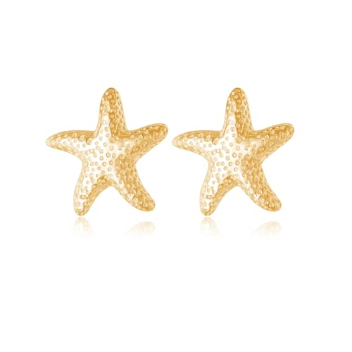 HHRFCS Pendientes de Plata de Ley 925 Maciza con Forma de Estrella de mar para Mujer, Pendientes de Playa, Pendientes de pez Marino