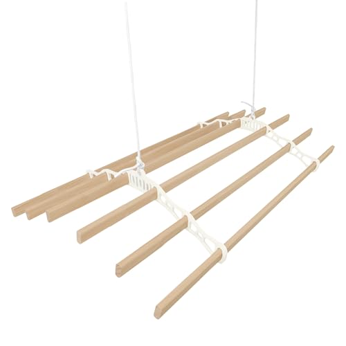 Clothes Airer Ceiling Pulley 6 Lath 1.5m Ivory Maid Traditional Mounted Clothing Dryer Victorian Clothes Horse Laundry Drying Rack Extendable Cast Iron Varnished Pine Kitchen Utility FREE Fixing Kit