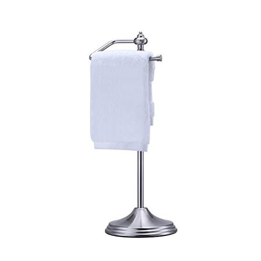SunnyPoint Heavy Weight Classic Decorative Metal Fingertip Towel Holder Stand for Bathroom, Kitchen, Vanity and Countertops; Hanging Bar is 14.2" Height (Satin Nickel, 15.6" x 5.6" x 5.6")