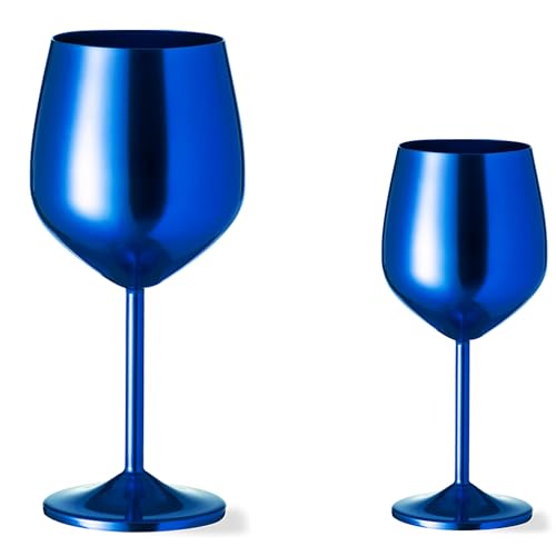 noTrash2003 Lot de 2 verres à vin géants en aluminium - Moments spéciaux - Volume : 540 ml - Bol à apéritif - Bol à dessert - Bleu, rouge, noir ou argenté (bleu)